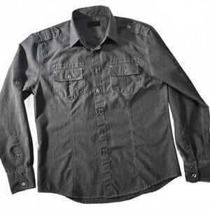 Sovereign Code Shirt‎ Men's XL Gray White Button-up Roll Tab Long Sleeve Pockets